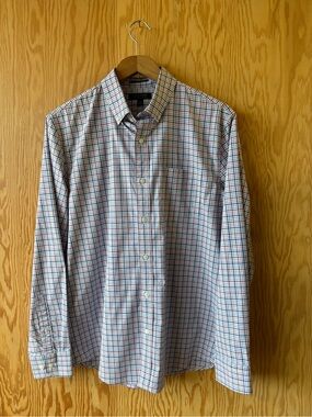 Banana  REPUBLIC Men's Long-Sleeve Multi-Color Checked Button-Down Shirt